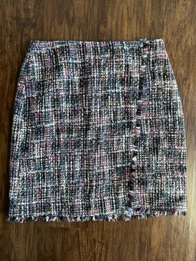 LOFT Black Tweed Mini Skirt with Pink & Navy Accents